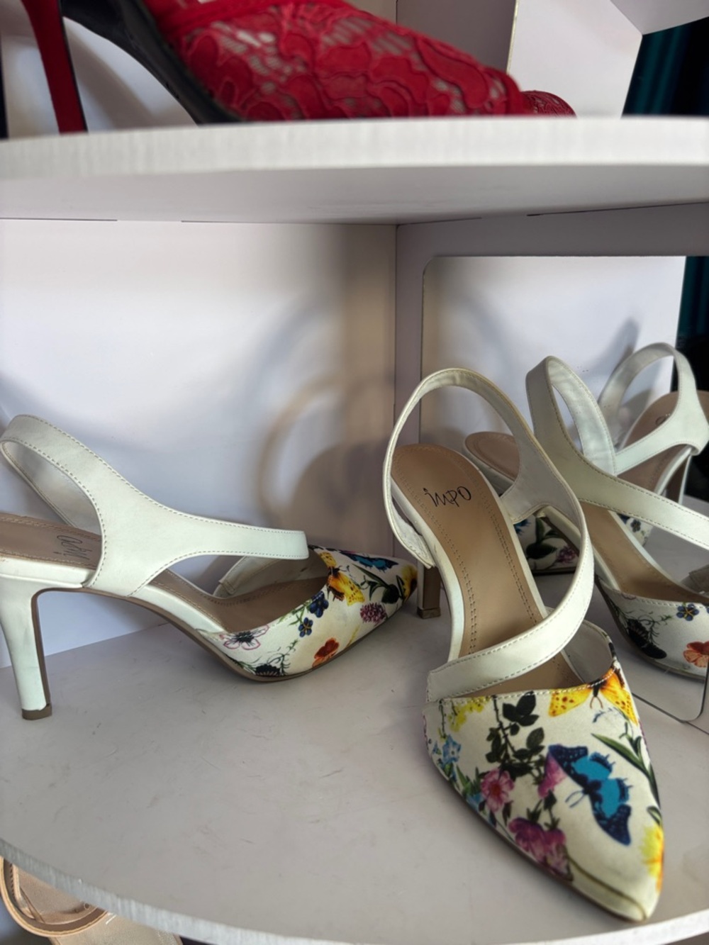 Impo Cream Floral Pointed-Toe Slingback Heels